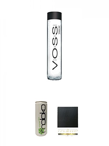 Voss Artesian SPARKLING Gletscher Wasser in Glasflasche 1 x 0,375 Liter + Moloko Softdrink 0,25 Liter + Schiefer Glasuntersetzer eckig ca. 9,5 cm Durchmesser von Unbekannt