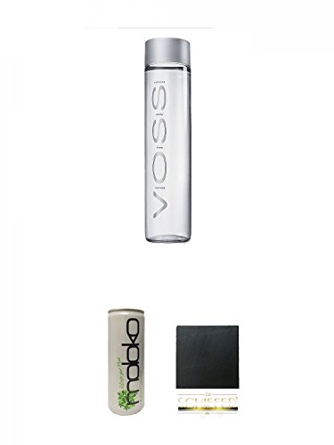 Voss Artesian STILL Gletscher Wasser in Glasflasche 0,8 Liter + Moloko Softdrink 0,25 Liter + Schiefer Glasuntersetzer eckig ca. 9,5 cm Durchmesser von Unbekannt