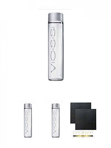 Voss Artesian STILL Gletscher Wasser in Glasflasche 0,8 Liter + Voss Artesian STILL Gletscher Wasser in Glasflasche 0,8 Liter + Voss Artesian STILL Gletscher Wasser in Glasflasche 0,8 Liter + Schiefer Glasuntersetzer eckig ca. 9,5 cm Ø 2 Stück von Unbekannt