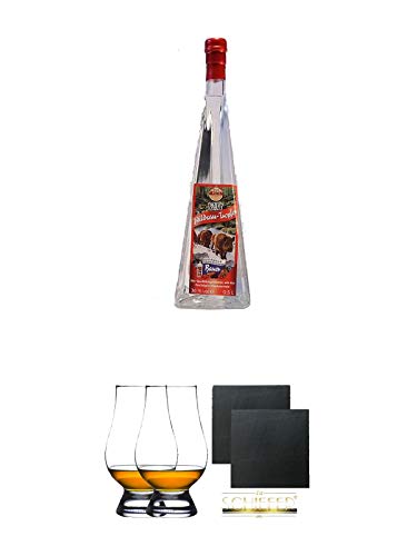 Wildsautropfen Himbeere Pyramidenflasche 0,5 Liter + The Glencairn Glas Stölzle 2 Stück + Schiefer Glasuntersetzer eckig ca. 9,5 cm Ø 2 Stück von Unbekannt