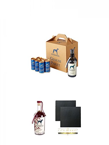 Windspiel Gin & Tonic Genusspaket 1 Stück (6 Dosen) + Windspiel - Sloe 33,3% - Gin Deutschland 0,5 Liter + Schiefer Glasuntersetzer eckig ca. 9,5 cm Ø 2 Stück von Unbekannt