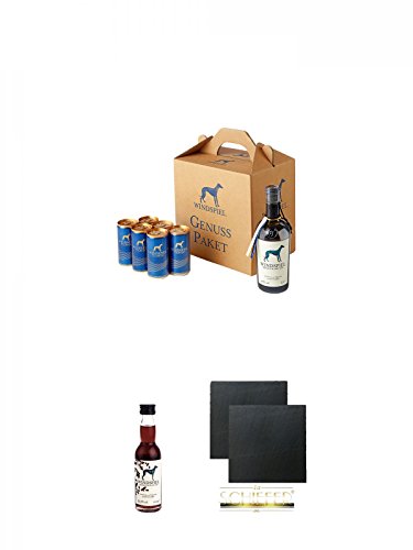 Windspiel Gin & Tonic Genusspaket 1 Stück (6 Dosen) + Windspiel - Sloe 33,3% - Gin Deutschland Miniatur 0,04 Liter + Schiefer Glasuntersetzer eckig ca. 9,5 cm Ø 2 Stück von Diverse