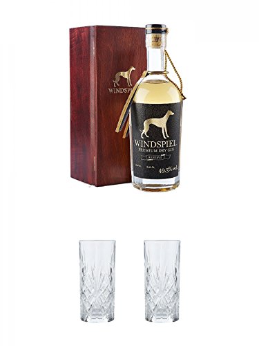 Windspiel Premium Dry Gin RESERVE 0,5 Liter 49,3% in Holzkiste + Windspiel Hi-Ball Glas 1 Stück 350 ml + Windspiel Hi-Ball Glas 1 Stück 350 ml von Unbekannt