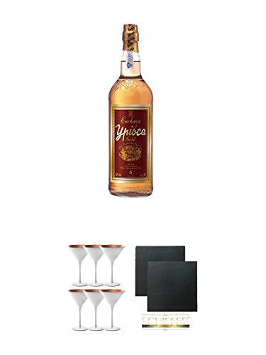 Ypioca Ouro Gold ohne Bast 1,0 Liter + Stölzle Cocktail-und Martiniglas Olympic Serie 6 Gläser - 1408825 + Schiefer Glasuntersetzer eckig ca. 9,5 cm Ø 2 Stück von Unbekannt