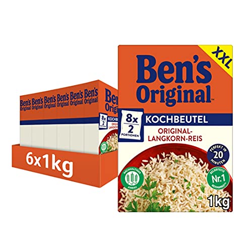 BEN’S ORIGINAL Original-Langkorn-Reis, 20-Minuten Kochbeutel, 6 Packungen (6 x 1kg) von Ben's Original
