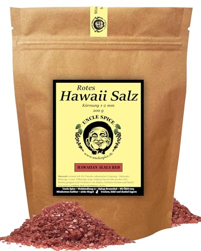 UNCLE SPICE® Hawaii Salz rot - 200g rotes Hawaiisalz - Premiumqualität - rotes DEKORSALZ - Alea Red Hawaiian Salt - Perfekt zur Dekoration von Uncle Spice