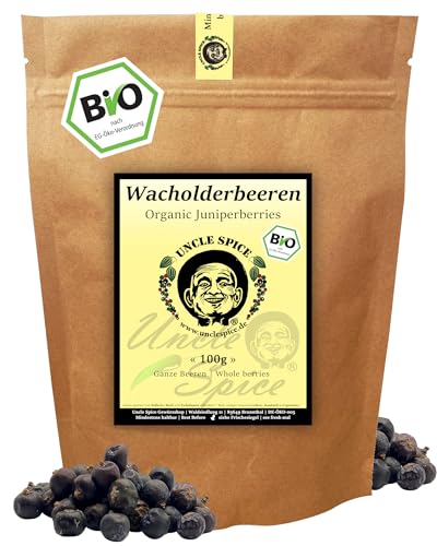 UNCLE SPICE® BIO Wacholderbeeren - 100g ganze, aromatische Wacholder-Beeren in Premiumqualität – Juniper-Berries – Würzig, herb-süß & leicht harzig – DE-ÖKO-005 von Uncle Spice