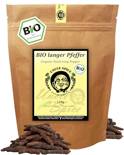 UNCLE SPICE® BIO langer Pfeffer - 120g echter Stangenpfeffer aus Asien ökologisch angebaut, Bio-Pfefferstangen ganz, im ÖKO-Beutel nachhaltig hergestellt, DE-ÖKO-005 von Uncle Spice