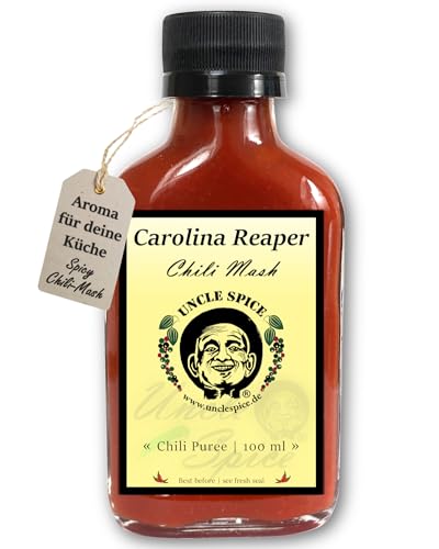 UNCLE SPICE® Carolina Reaper Chili Mash, 100ml Chili-Konzentrat im Glas, 82% schärfste Chili der Welt als fermentiertes Püree, Gewürzsauce zum Mischen - EXTREM SCHARF von Uncle Spice