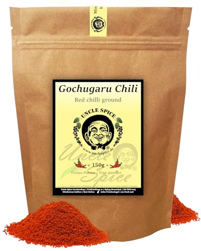 UNCLE SPICE® GOCHUGARU CHILIPULVER 150g - leuchtendes Chilipulver in Premiumqualität, im Öko-Beutel, fruchtig-würzig mit mittlerer Schärfe, Perfekt für Kimchi, Gochujang, Bibimbap und Ramen von Uncle Spice