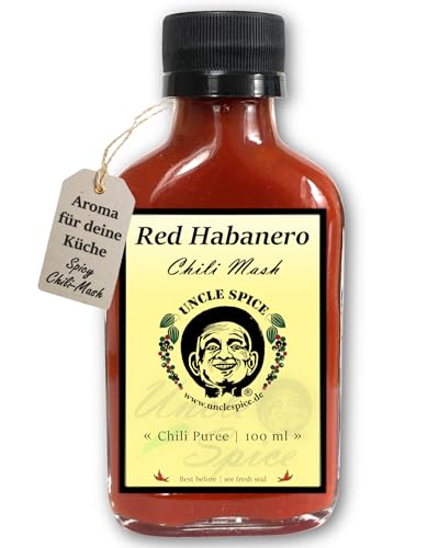 UNCLE SPICE® Red Habanero Chili Mash, 100ml Chili-Konzentrat im Glas, 82% fermentiertes Püree einer der schärfsten Chili der Welt als, Gewürzsauce zum Mischen – SEHR SCHARF von Uncle Spice