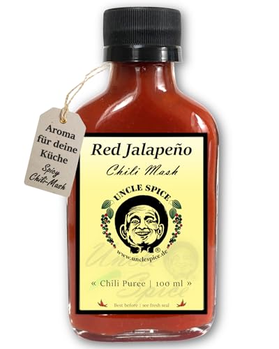 UNCLE SPICE® Red Jalapeño Chili Mash, 100ml Chili-Püree im Glas, 82% einer der beliebtesten Chili der Welt als fermentiertes Konzentrat, Gewürzsauce – LEICHT SCHARF von Uncle Spice