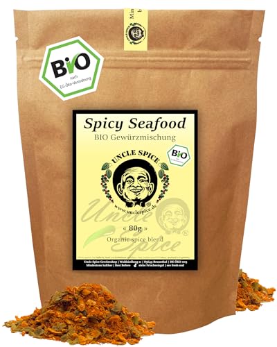 UNCLE SPICE® Spicy Seafood BIO Gewürzmischung - 80g feine Gewürzkomposition für Fisch & Meeresfrüchte in Premiumqualität - Aromatische Gewürzmischung mit scharfen und mediterranen Noten – DE-ÖKO-005 von Uncle Spice