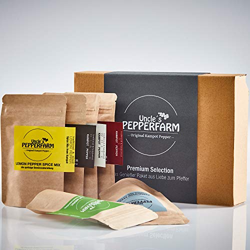 Kampot Pfeffer Geschenkset "Premium Selection" - 6 hochwertige Pfeffer-Spezialitäten - Je 35g von Uncle´s Pepperfarm