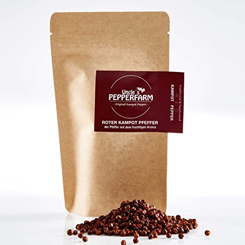 Uncle´s Pepperfarm Roter Kampot Pfeffer - Sonnengetrocknete ganze rote Pfefferkörner aus Kambodscha - 70 g von Uncle´s Pepperfarm