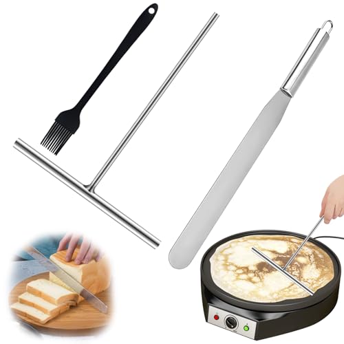 3 Stück Crepes Verteiler, Pancake Tools, Crepes Maker, Edelstahl Teigverteiler, Crepe Verteiler, Crepes Wender, Mit Bürste, Crepes Maker Zubehör, für Zuhause Küche Backen Kochen Backwerkzeuge von UptVin