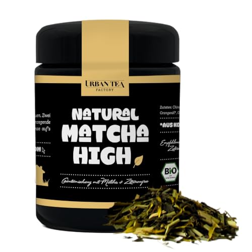 Urban Tea Factory | Bio Grüntee | Natural Matcha High | Grünteemischung mit Matcha & Zitronengras im Violettglas | 45g | loser Premium Bio-Tee | 100% natürlich | vegan von Urban Tea Factory