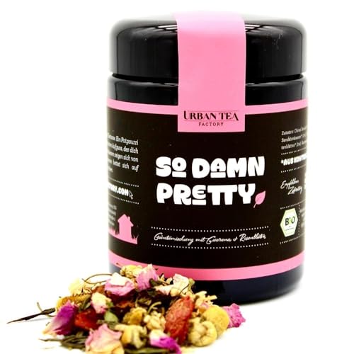 Urban Tea Factory | Bio Kräutertee | So Damn Pretty | Bio Grünteemischung mit Guarana & Rosenblüten im Violettglas | 50g | loser Premium Bio-Tee | 100% natürlich | vegan von Urban Tea Factory