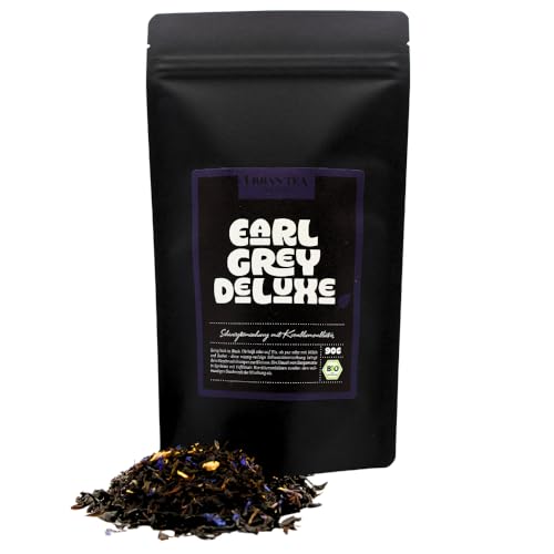 Urban Tea Factory | Bio Teemischung | Earl Grey Deluxe | Bio Schwarzteemischung mit Kornblumen im Violettglas | 90g | loser Premium Bio-Tee | 100% natürlich | vegan von Urban Tea Factory