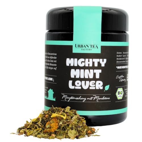 Urban Tea Factory | Bio Teemischung | Mighty Mint Lover | Bio Minzteemischung mit Mandarine im Violettglas | 35g | loser Premium Bio-Tee | 100% natürlich | vegan von Urban Tea Factory