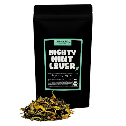 Urban Tea Factory | Bio Teemischung | Mighty Mint Lover | Bio Minzteemischung mit Mandarine im Violettglas | 70g | loser Premium Bio-Tee | 100% natürlich | vegan von Urban Tea Factory