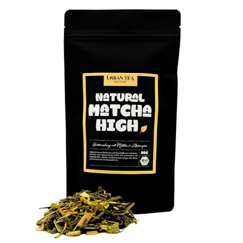 Urban Tea Factory | Bio Teemischung | Natural Matcha High | Bio Grünteemischung mit Matcha & Zitronengras im Violettglas | 100g | loser Premium Bio-Tee | 100% natürlich | vegan von Urban Tea Factory