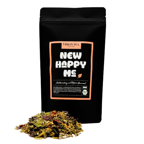 Urban Tea Factory | Bio Teemischung | New Happy Me | Bio Puretoxmischung mit Mate & Brennnessel im Violettglas | 80g | loser Premium Bio-Tee | 100% natürlich | vegan von Urban Tea Factory