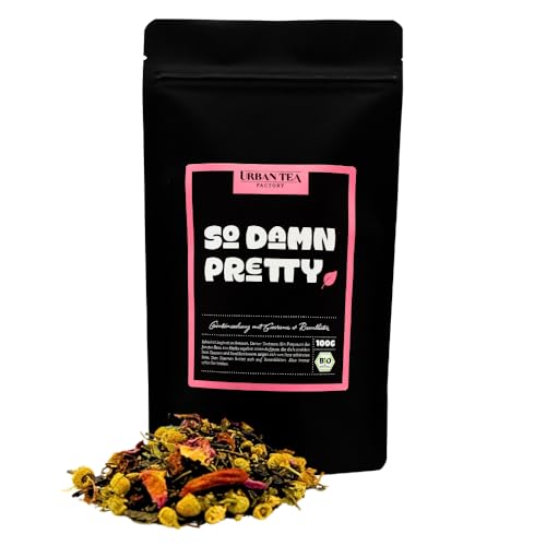 Urban Tea Factory | Bio Teemischung | So Damn Pretty | Bio Grünteemischung mit Guarana & Rosenblüten im Violettglas | 100g | loser Premium Bio-Tee | 100% natürlich | vegan von Urban Tea Factory