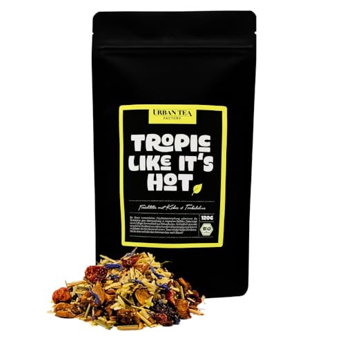 Urban Tea Factory | Bio Teemischung | Tropic Like It's Hot | Bio Früchtetee mit Himbeer & Tonkabohne im Violettglas | 120g | loser Premium Bio-Tee | 100% natürlich | vegan von Urban Tea Factory