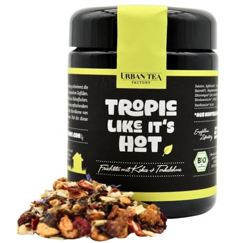 Urban Tea Factory | Bio Teemischung | Tropic Like It's Hot | Bio Früchtetee mit Himbeer & Tonkabohne im Violettglas | 65g | loser Premium Bio-Tee | 100% natürlich | vegan von Urban Tea Factory