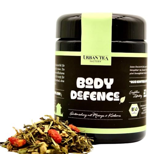 Urban Tea Factory | Bio Kräutertee | Body Defence | Grünteemischung mit Moringa & Kurkuma im Violettglas | 50g | loser Premium Bio-Tee | 100% natürlich | vegan von Urban Tea Factory