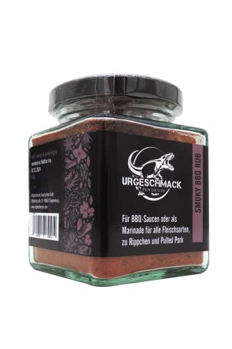 Urgeschmack Eventgrillen Smoky BBQ Rub 125 g im Glas ( Eine rauchige Gewürzmischung für BBQ Saucen, Marinaden und super für Pulled Pork, Spare Rips und allen Fleischsorten ) 1er Pack von Urgeschmack Eventgrillen