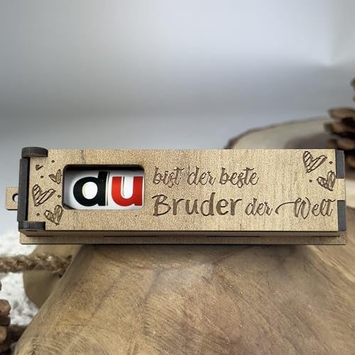 Urhome Geschenkbox Du bist der beste Bruder Gravur mit Duplo Schokoriegel - Herzen Holz Box mit Spruch inkl. Schokolade Riegel - Danke Bruder Geschenk graviert von Urhome