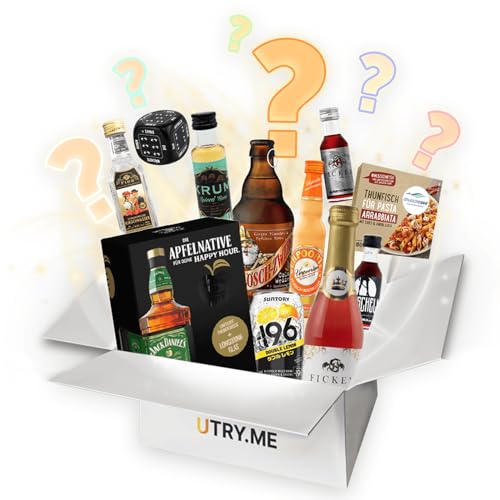 Utry.me Partybox mit Alkohol - Snack Box für deine Party - Naschbox mit Lebensmitteln und Getränke - spannende Markenprodukte - Probierbox mit über 60€ Warenwert von Utry.me