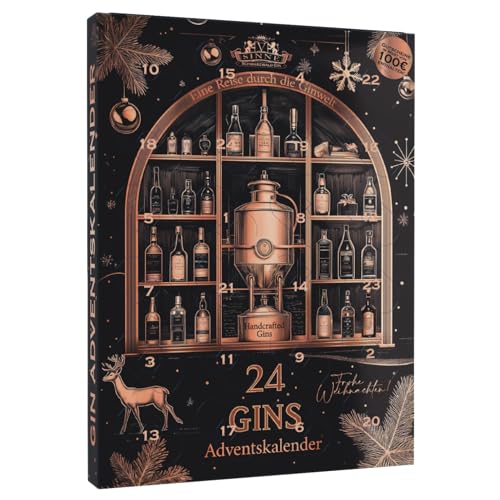 V-SINNE Gin Adventskalender 2024 – Exklusiver Premium Gin Kalender mit 24 Verschiedenen Gin Sorten – Advent Geschenk für Gin Liebhaber – Hochwertiger Gin Adventskalender für Genießer von V-SINNE