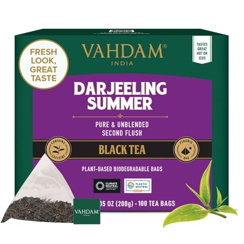 VAHDAM, Darjeeling Schwarzer Tee (100 Teebeutel) Mittleres Koffein Tee | 100% Reine Unvermischte Darjeeling Teebeutel Aus Indien | Brau Heiß, Eis oder Kombucha Tee von VAHDAM