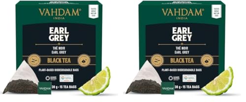 VAHDAM, Earl Grey Citrus Schwarztee (15 SchwarzTeebeutel) 100% atürlicher Teebeutel mit langen Blättern | Aromatisch & Köstlich, Schwarzer Tee, Gemischt mit Natürlichem Bergamottenöl (Packung mit 2) von VAHDAM