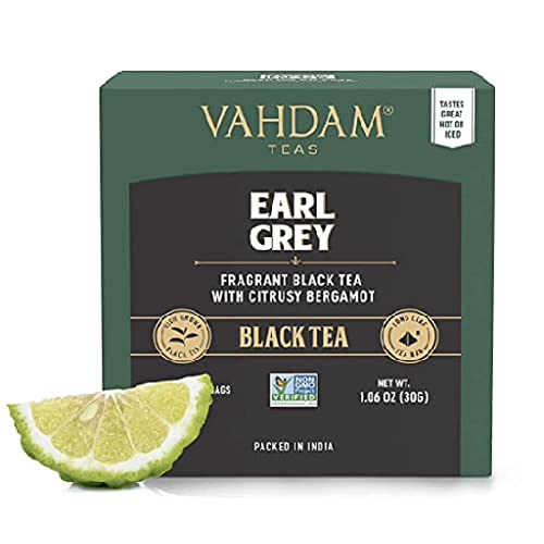 VAHDAM, Earl Grey Citrus Schwarztee (15 SchwarzTeebeutel) 100% atürlicher Teebeutel mit langen Blättern | Aromatisch & Köstlich, Schwarzer Tee, Gemischt mit Natürlichem Bergamottenöl von VAHDAM