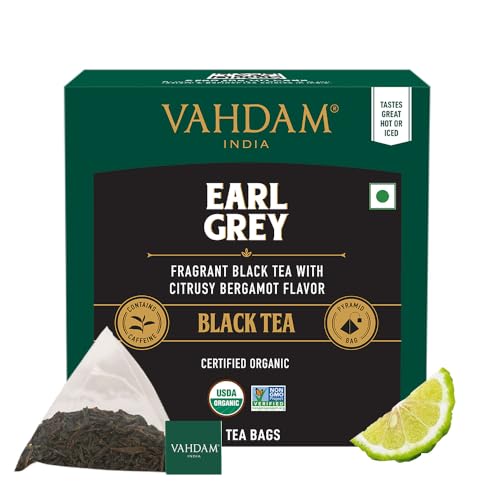 VAHDAM, Earl Grey Citrus Schwarztee (15 SchwarzTeebeutel) 100% atürlicher Teebeutel mit langen Blättern | Aromatisch & Köstlich, Schwarzer Tee, Gemischt mit Natürlichem Bergamottenöl von VAHDAM