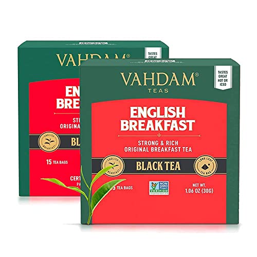 VAHDAM, Englischer Frühstück Schwarzer Tee (30 Teebeutel) Hohe Koffein, Glutenfrei | Kräftiger & Robuster Schwarztee - Kaffee-Ersatz | Verpackt in Indien | Brühen Sie Heiß, Eis oder Kombucha Tee von VAHDAM