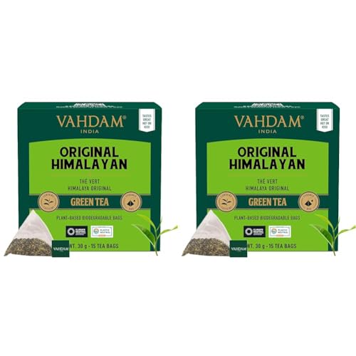 VAHDAM, Grüner Tee Blätter Von Himalaya - 15 Tee Teebeutel | 100% Natürlicher Grüntee | Brauen Sie heißen oder Eistee (Packung mit 2) von VAHDAM