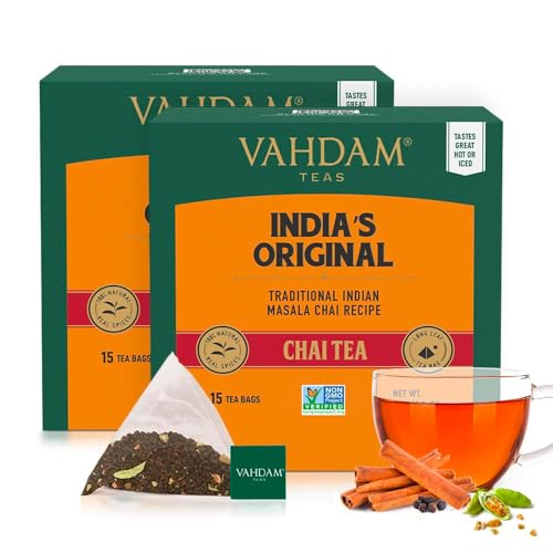 VAHDAM, Indischer Original Masala Chai Teebeutel (30 Pyramiden-teebeutel) 100% Natürliche Gewürze - Schwarzer Tee, Kardamom, Zimt, Schwarzer Pfeffer & Nelken | Gemischt & Verpackt In Indien von VAHDAM