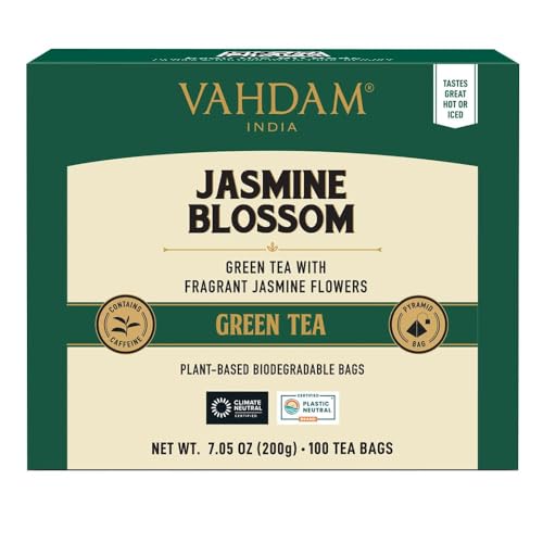 VAHDAM, Jasmintee Grüner Tee (100 Pyramide Teebeutel) Grüner Tee mit Jasminblüten | 100% natürliche Zutaten, Grüner Teebeutel von VAHDAM