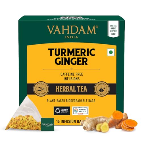 VAHDAM, Kurkuma Ingwer Leistungsfähiger Superfood-Kräutertee, 15 Anzahl | Kurkuma Teebeutel | Kräuterteebeutel | Kraftvolles Wellness Eigenschaften Von Turmerischem Tee Mit Ginger von VAHDAM