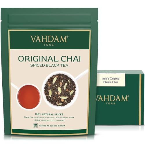 VAHDAM, Original Chai Spiced Black Tea (100g) Mischung Aus Schwarzer Tee, Zimt, Kardamom, Nelken Und Schwarzem Pfeffer | Gewürzter Chai Tee | Brühen Chai Latte von VAHDAM