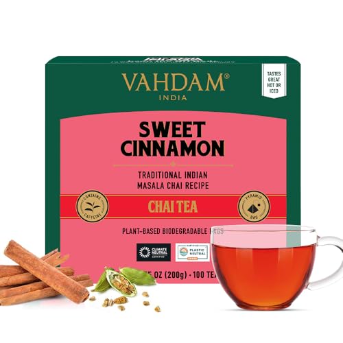 VAHDAM, Süßer Zimt Masala Chai Tee (100 Teebeutel) 100% Natürliche Gewürze - Zimt Masala Chai Tee Rezept | Gewürzte Chai Teebeutel | Als Heißer Tee Oder Eistee Aufbrühen von VAHDAM