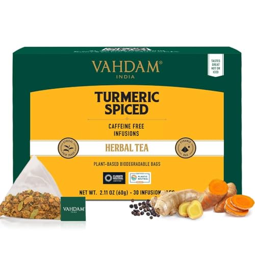 VAHDAM, Turmeric Spice Kräutertee Beutel (30 Teebeutel) Koffeinfrei | Kurkuma & Gartenfrischen Gewürzen | Verpackt in Indien | Brühen Sie Heiß, Eis oder Kombucha Tee von VAHDAM