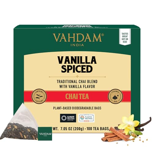VAHDAM, Vanille Gewürzt Masala Chai (100 Teebeutel) Masala Chai Tee | Köstliche Vanille Tee Mischung Gewürzter Chai Teebeutel | Chai Latte von VAHDAM