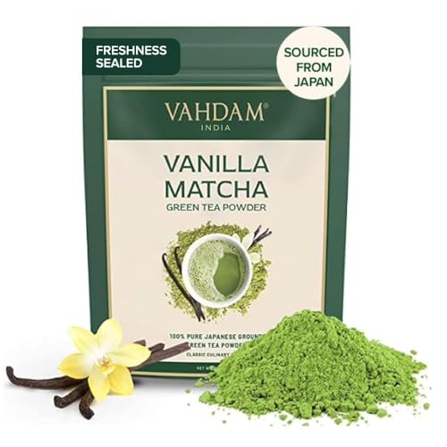 VAHDAM, Vanille Matcha Grüner Tee Pulver (100g, 100+ Tassen) 100% Natürlich Premium Qualität Japanischer Herkunfts Matcha Teepulver | Brauen Sie Köstlichen Latte von VAHDAM