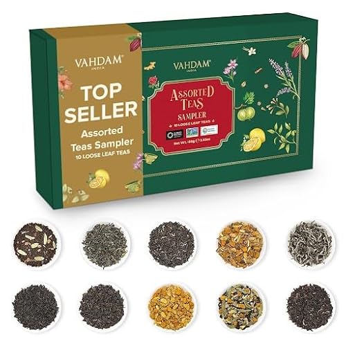 VAHDAM, Tee Sorten Geschenkset - 10 Tee Set | 100% Natürliche Zutanen | Loser Tee Geschenkset | Schwarztee, Grüner Tee, Oolong-Tee, Chai-Tee, Weißer Tee | Loose Leaf Tee | Tee Probierset Geschenkset von VAHDAM